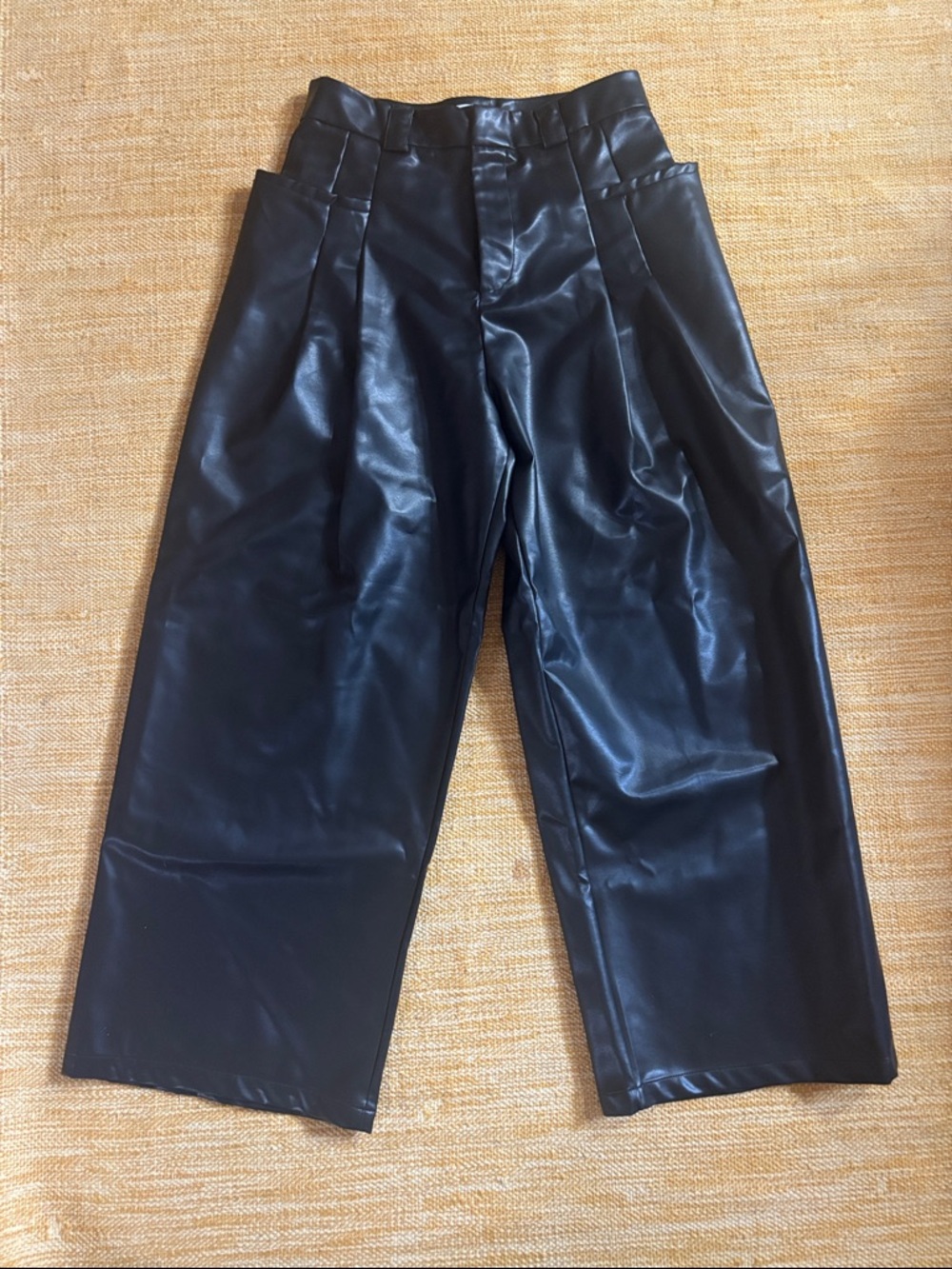 Wide-Leg Black Vegan Leather Pants for Women - New
